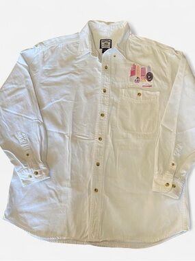 Vintage White Denim Lee Shirt with Chicago Embroidery Size Large